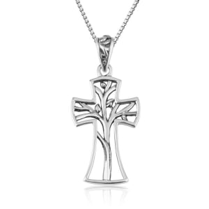 Sterling Silver Tree of Life Cross Pendant Necklace