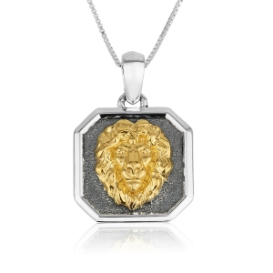 Men's Sterling Silver and Gold-Plated Square Lion of Judah Pendant