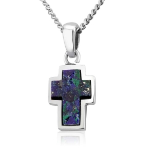 Marina Jewelry Sterling Silver and Eilat Stone Stacked Roman Cross Necklace