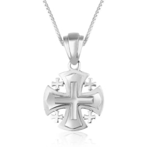 Sterling Silver Stacked Jerusalem Cross Pendant Necklace