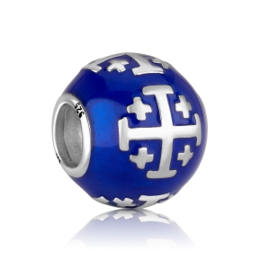 Marina Jewelry Sterling Silver and Blue Enamel Jerusalem Cross Bead Charm
