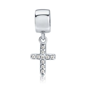 Marina Jewelry Sterling Silver and Cubic Zirconia Roman Cross Pendant Charm 