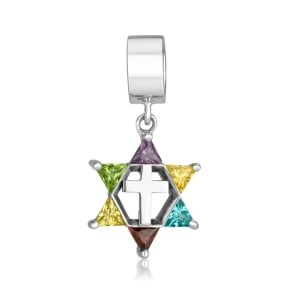 Marina Jewelry Multi-Colored Gemstone Cross and Star of David Pendant Charm