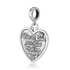 Marina Jewelry Sterling Silver Double-Sided Heart Pendant Charm with Prayer and Cubic Zirconia