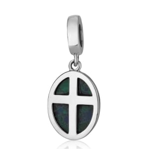Marina Jewelry Sterling Silver and Eilat Stone Double-Sided Framed Cross Pendant Charm