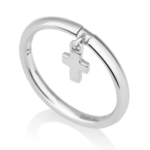 Marina Sterling Silver Purity Ring with Roman Cross Charm & Inscription