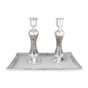Handcrafted Sterling Silver-Plated Glass Sabbath Candlesticks With Variegated Design