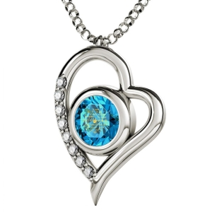 Sterling Silver and Swarovski Stone Heart Necklace with 24K Gold and "I Love You" Micro-Inscribed in 12 Languages