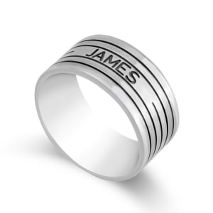 Men's Sterling Silver Striped Name Ring - Color Option