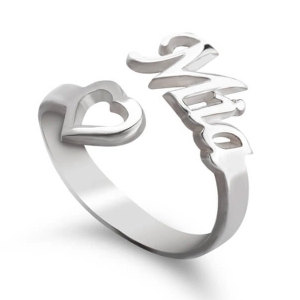 Elegant Sterling Silver Name Ring with Heart - Color Choice
