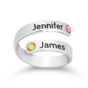 Sterling Silver Two-Name Ring with Matching Birthstones