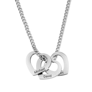 Hebrew/English Chain Name Necklace with Hearts - Silver or Gold-Plated
