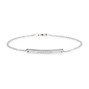 Sterling Silver Unisex Bar Name Bracelet with Rolo Chain - Color Choice