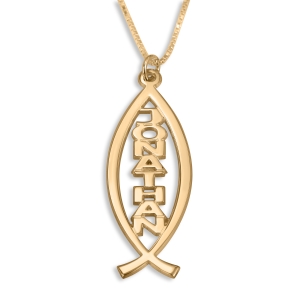 24K Gold Plated Ichthus Fish Personalized Name Necklace