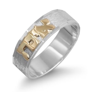 Sterling Silver and 14k Gold Diamond Finish Hebrew Name Ring