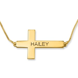 24K old Plated Silver Roman Cross Bar Personalized Name Necklace