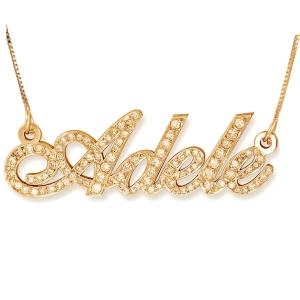 14K Yellow Gold Name Necklace With Diamond-Accented Letters