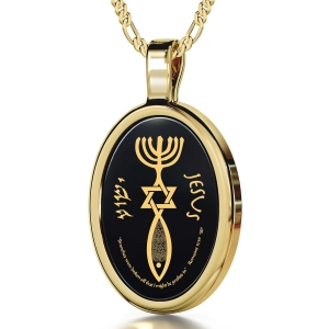 Nano 14K Gold and Onyx Framed Oval Grafted-In Necklace with 24K Gold Micro-Inscription