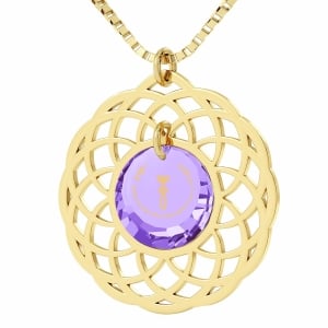 Nano 24K Gold Plated and Crystal Grafted-In Mandala Necklace with 24K Gold Micro-Inscription (Purple)