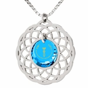 Nano Jewelry Sterling Silver & Crystal Grafted-In Mandala Necklace with 24k Gold Micro-Inscription (Blue)