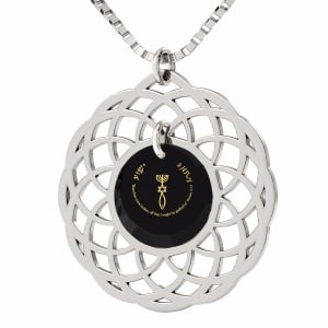 Nano Jewelry Sterling Silver & Crystal Grafted-In Mandala Necklace with 24k Gold Micro-Inscription (Black)