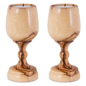 Handcrafted Olive Wood Candlesticks - Wine Glass Design