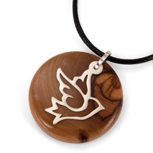 Olive Wood and Sterling Silver Holy Spirit Dove Necklace