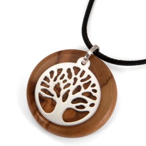Olive Wood and Sterling Silver Handmade Tree of Life Necklace