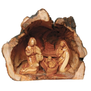 Olive Wood Cave and Holy Family Nativity Set