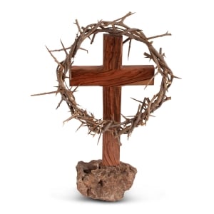 Olive Wood Cross with Jerusalem Stone and Crown of Thorns