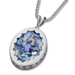 Sterling Silver Oval Roman Glass Necklace