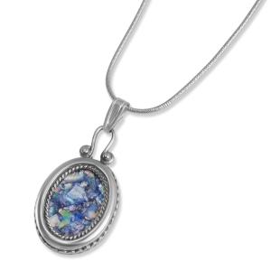 925 Sterling Silver Filigree Oval Necklace with Roman Glass