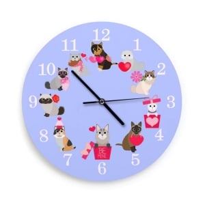 Ofek Wertman Cats and Hearts Round Wooden Clock