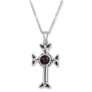 Sterling Silver and Garnet Trinity Knot Celtic Cross Pendant