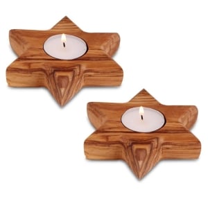 Olive Wood Handcrafted Star of David Candle Holders