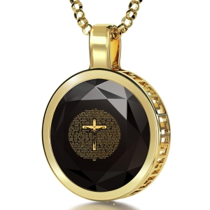 Psalm 91 Crucifix Necklace with 24K Gold Inscribed Cubic Zirconia