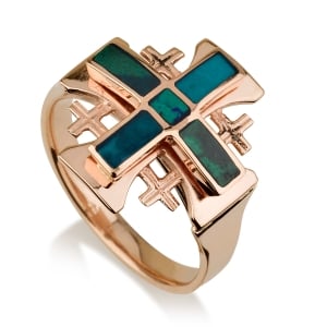 Ben Jewelry 14K Rose Gold and Eilat Stone Men’s Stacked Jerusalem Cross Ring