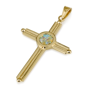 Ben Jewelry 14K Gold & Roman Glass Celtic Cross Filigree Pendant