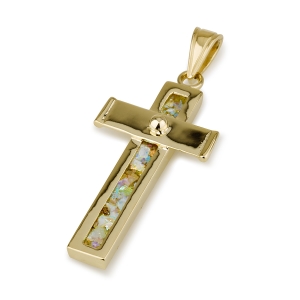Ben Jewelry 14K Gold & Roman Glass Inlay Modern Minimalist Celtic Cross Pendant