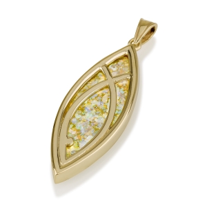 Ben Jewelry 14K Gold & Roman Glass Inlay Marquise Ichthus Pendant
