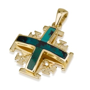 Ben Jewelry 14K Gold & Eilat Stone Men’s Deluxe Layered Classic Jerusalem Cross Pendant