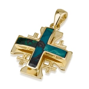 Ben Jewelry 14K Gold & Eilat Stone Classic Layered Jerusalem Cross Pendant