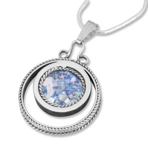 Sterling Silver and Roman Glass Filigree Circular Halo Necklace