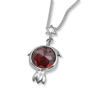 Sterling Silver and Garnet Inverted Pomegranate Necklace with Star of David 
