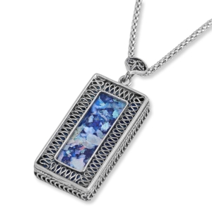 Sterling Silver and Roman Glass Rectangle Filigree Necklace