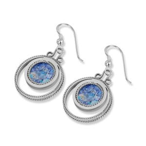 Sterling Silver and Roman Glass Double Circle Earrings