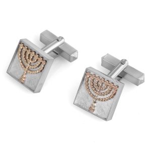 Sterling Silver and 9k Gold Seven Branched Menorah Cufflinks 