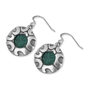 Sterling Silver and Eilat Stone Abstract Waves Circle Earrings