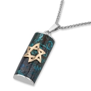 Sterling Silver and Eilat Stone Cylindrical Star of David Necklace