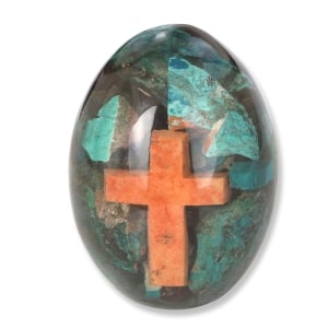 Rafael Jewelry Glass Egg with Stone Cross and Eilat Stone 
